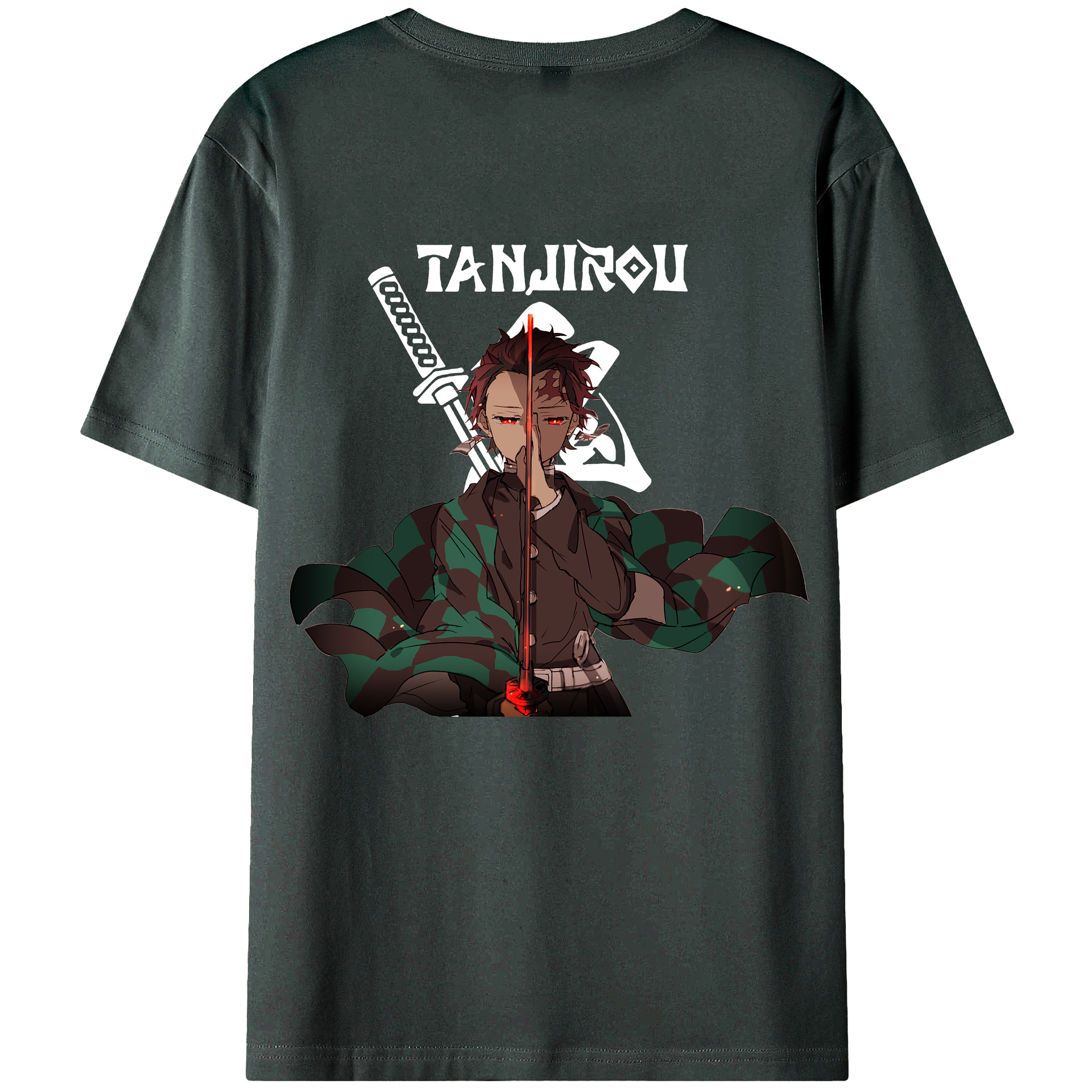 （画像用） 鬼滅の刃 竈門 炭治郎／かまど たんじろう Kamado Tanjirou 綿100％ メンズ半袖Tシャツ（バックプリント） 通気性